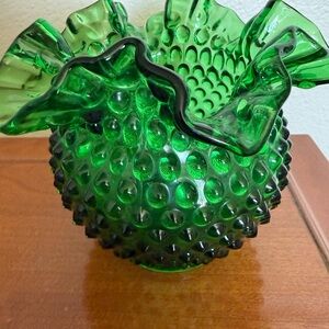 Green Fenton Hobnail Glass Vase